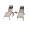 Pool Lounge Chairs Set of 3, Adjustable Aluminum Outdoor Chaise Lounge Chairs with Metal Side Table