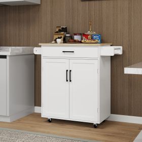 Kitchen island rolling trolley cart with 1 drawer & 2 doors with storage racks & Adjustable Shelves & towel rack & seasoning rack rubber wood table to