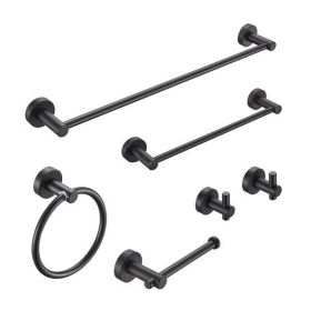 Bathroom Hardware Set; Thicken Space Aluminum 6 PCS Towel bar Set- Matte Black 24 Inches Wall Mounted