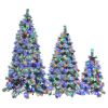 Pre-Lit Spruce Snow Flocked Xmas Tree Set - 4FT, 6FT, 7.5FT with Pine Cones, PE & PVC Mixed Leaves