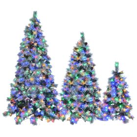 Pre-Lit Spruce Snow Flocked Xmas Tree Set - 4FT, 6FT, 7.5FT with Pine Cones, PE & PVC Mixed Leaves