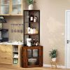 Corner Shelf with Doors, 65" Corner Cabinet & Wine Glass Rack, 6 Tier Bookshelf Display, Freestanding Corner Storage Stand for Kitchen, Living Room