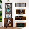 Corner Shelf with Doors, 65" Corner Cabinet & Wine Glass Rack, 6 Tier Bookshelf Display, Freestanding Corner Storage Stand for Kitchen, Living Room