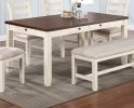 Luxury Look Dining Room Furniture 6pc Dining Set Dining Table w Drawers 4x Side Chairs 1x Bench White Rubberwood Walnut Acacia Veneer Ladder Back Chai