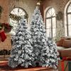 Pre-Lit Spruce Snow Flocked Xmas Tree Set - 4FT, 6FT, 7.5FT with Pine Cones, PE & PVC Mixed Leaves