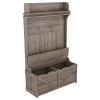 Hall Tree with Storage Bench, Entryway Bench with Drawer and 5 Hooks, Coat Rack with Display Shelf for Hallway Entryways, Oak