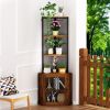 Corner Shelf with Doors, 65" Corner Cabinet & Wine Glass Rack, 6 Tier Bookshelf Display, Freestanding Corner Storage Stand for Kitchen, Living Room