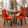 Nikki Collection Modern, High-end Tufted Solid Wood Contemporary Velvet Upholstered Dining Chair with Wood Legs Nailhead Trim 2-Pcs Set, Orange