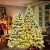 Pre-Lit Spruce Snow Flocked Xmas Tree Set - 4FT, 6FT, 7.5FT with Pine Cones, PE & PVC Mixed Leaves