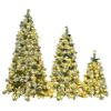 Pre-Lit Spruce Snow Flocked Xmas Tree Set - 4FT, 6FT, 7.5FT with Pine Cones, PE & PVC Mixed Leaves