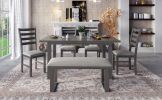 6-Pieces Family Furniture, Solid Wood Dining Room Set with Rectangular Table & 4 Chairs with Bench