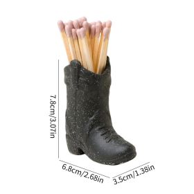 Ceramic Match Holder Creative Cowboy Boot Match Holder For Fireplace Kitchen Decor Office Table Home Decoration (Color: Black)