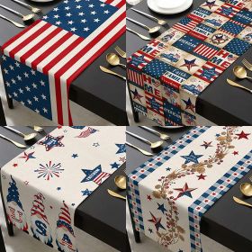 1PC Rectangle Linen Blend Striped Table Runners; Independence Day Home Decoration (Color: Style 8, size: 33*183cm)