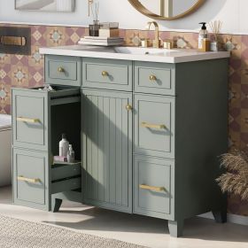 36" Bathroom Vanity Cabinet with Sink Top Combo Set, Single Sink, Shaker Cabinet with Soft Closing Door and Drawer (Material: Solid Wood+MDF+Resin, Color: Green)