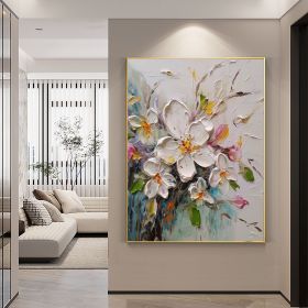 Hand Painted Oil Painting Abstract Original Flower Oil Painting On Canvas Large Wall Art Original White Floral Painting Floral Custom Painting Living (Style: 01, size: 90X120cm)