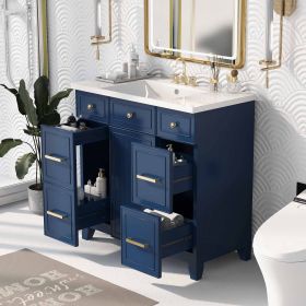 36" Bathroom Vanity Cabinet with Sink Top Combo Set, Single Sink, Shaker Cabinet with Soft Closing Door and Drawer (Material: Solid Wood+MDF+Resin, Color: Navy Blue)