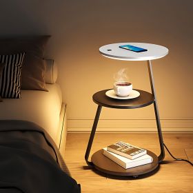 EP LIGHT Smart Nightstand With Wireless Charger & Night Light, Side table, End Table, Cofee table (Color: White)